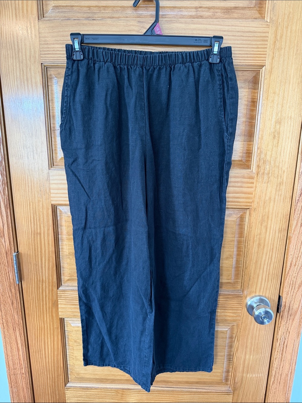 Flax Black Elastic-Waist 100% Linen Pants- Size S
